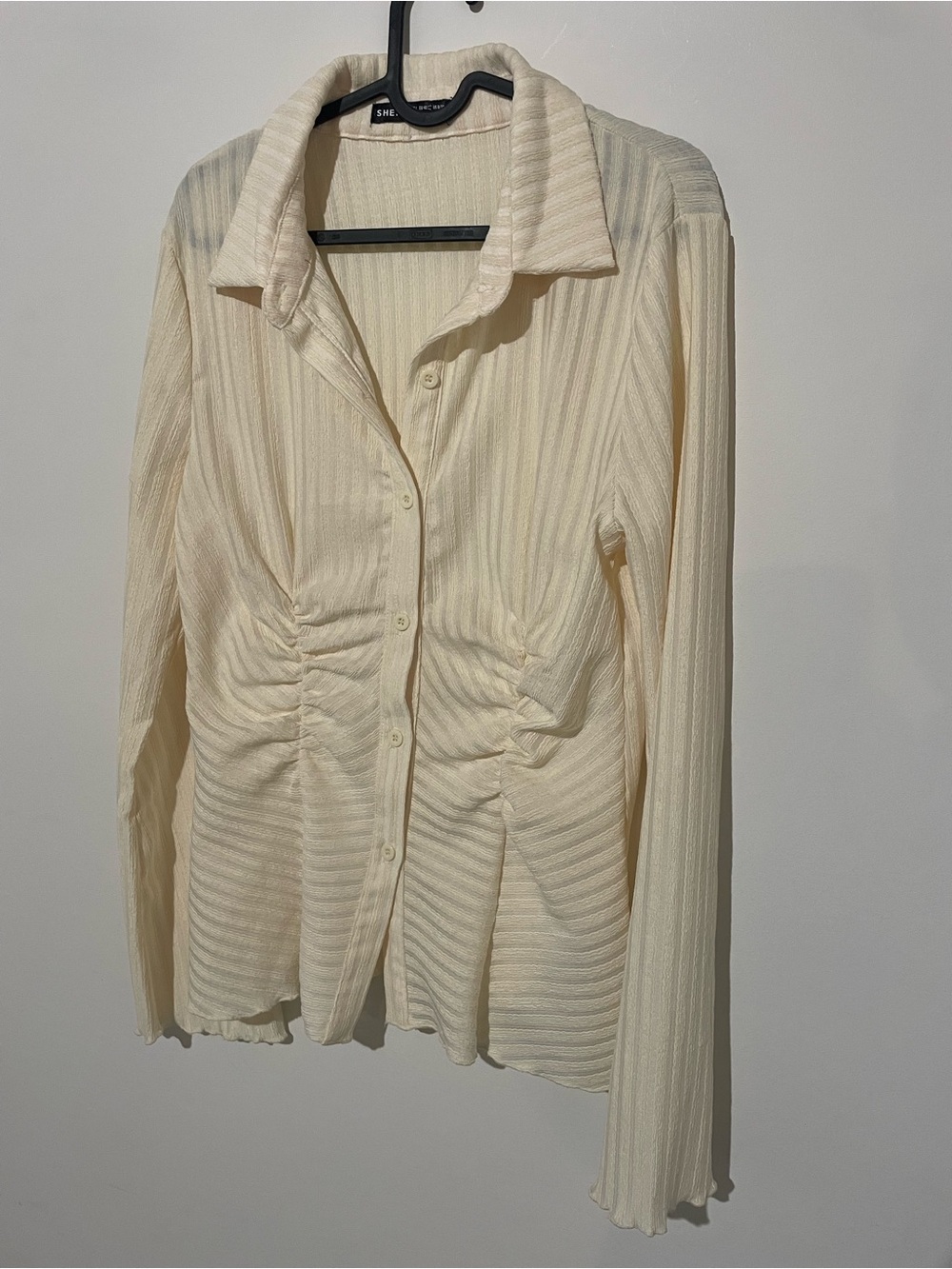Shein Yellow Ruched Button-Up Top